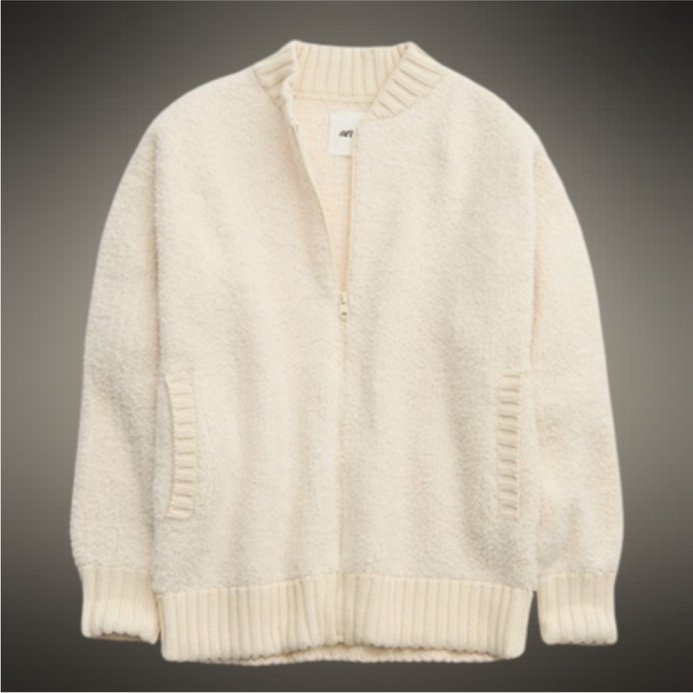 Aerie Soft Cream OVERSIZED RECYCLED FABRIC Full Zip Sherpa Cardigan S - Picture 3 of 16